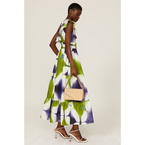 Busayo Collective One Shoulder Green Tie Dye Tiered Maxi Dress Size 8 - Picture 2 of 16